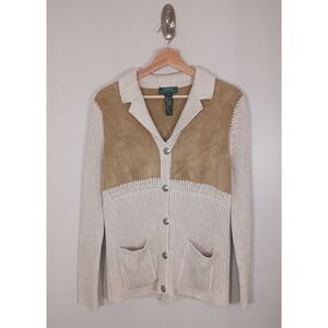Lauren Ralph Lauren Western Boho Faux Suede Southwestern Cardigan Sweater Size M